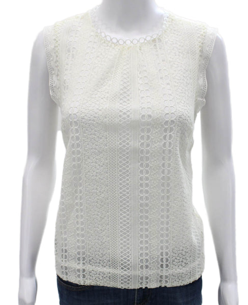 J Crew Womens Sleeveless Crew Neck Basic Blouse White Polyester Button Size 4P