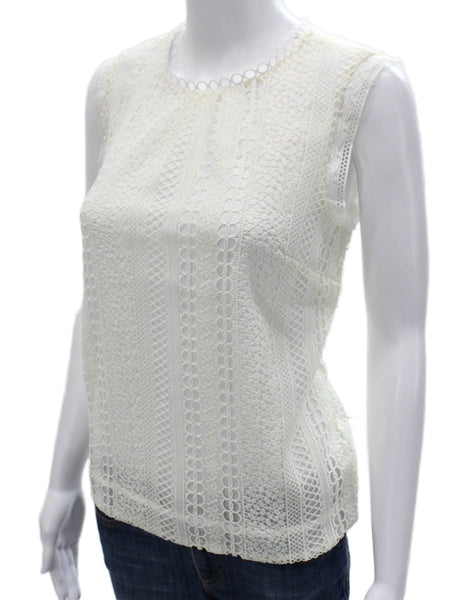 J Crew Womens Sleeveless Crew Neck Basic Blouse White Polyester Button Size 4P