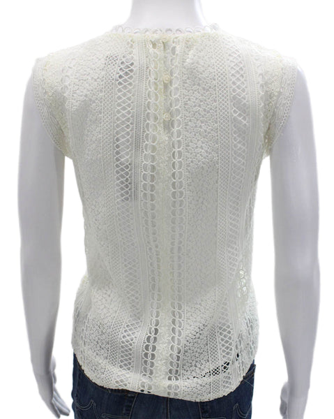 J Crew Womens Sleeveless Crew Neck Basic Blouse White Polyester Button Size 4P