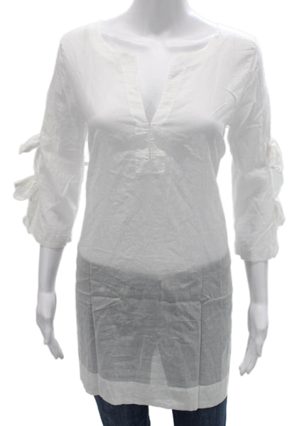 J Crew Women Tunic Cotton V-Neck White 3/4 Sleeve Size XS