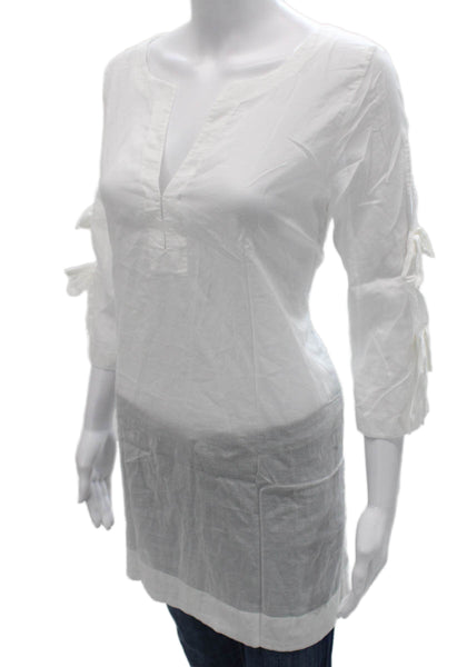 J Crew Women Tunic Cotton V-Neck White 3/4 Sleeve Size XS