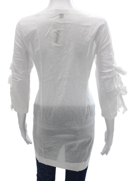 J Crew Women Tunic Cotton V-Neck White 3/4 Sleeve Size XS