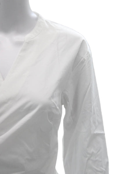 J Crew Womens White Cotton V Neck Long Sleeve Tie Basic Blouse Size PS