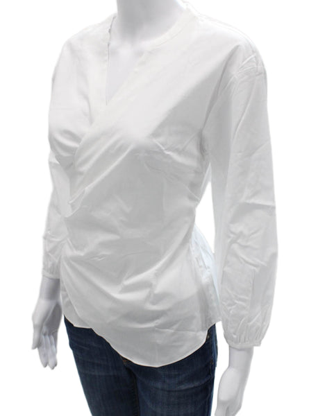 J Crew Womens White Cotton V Neck Long Sleeve Tie Basic Blouse Size PS