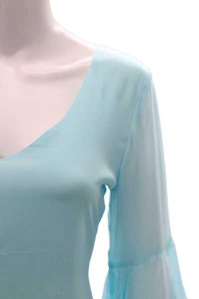 Walker & Wade Womens Basic Blue Polyester V Neck Long Sleeve Blouse Size S