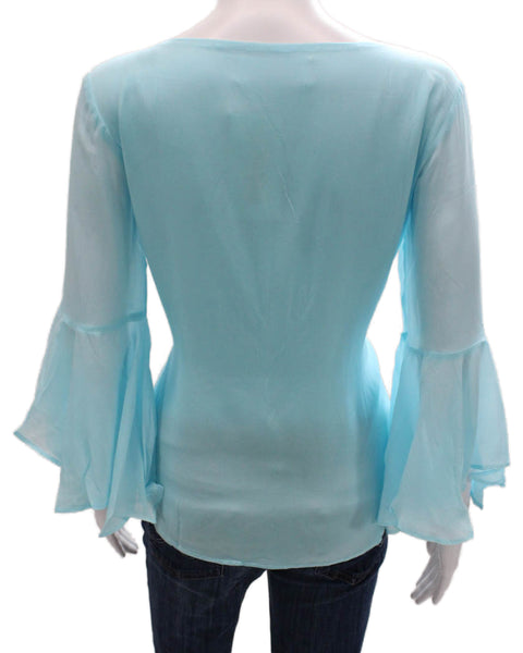 Walker & Wade Womens Basic Blue Polyester V Neck Long Sleeve Blouse Size S
