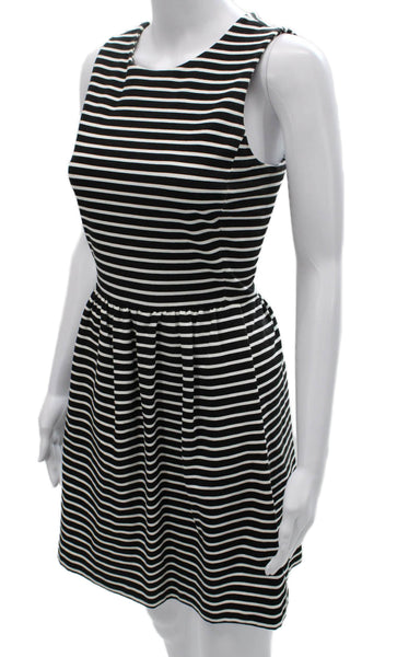 J Crew Womens Fit & Flare Black Striped Sleeveless Knee Length Dress Size XS
