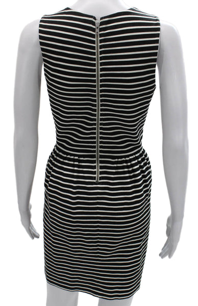 J Crew Womens Fit & Flare Black Striped Sleeveless Knee Length Dress Size XS
