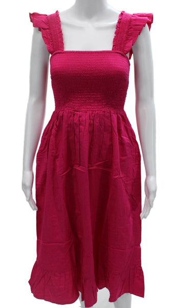 The Drop Womens Sundress Pink Square Neck Sleeveless Knee Length Cotton Size XS