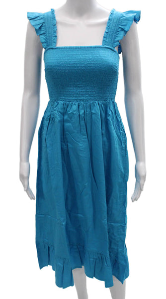 The Drop Women Sundress Blue Square Neck Knee Length Cotton Size XS