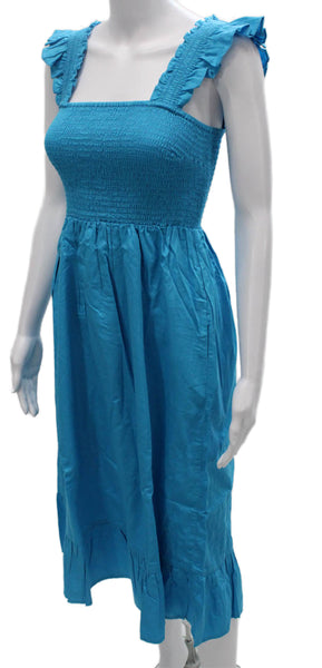 The Drop Women Sundress Blue Square Neck Knee Length Cotton Size XS