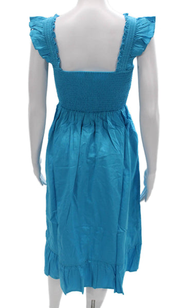 The Drop Women Sundress Blue Square Neck Knee Length Cotton Size XS