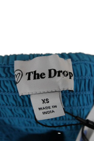 The Drop Women Sundress Blue Square Neck Knee Length Cotton Size XS