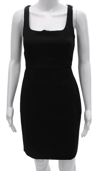 J Crew Women Black Sheath Dress Square Neck Sleeveless Knee Length Zip Size 4P