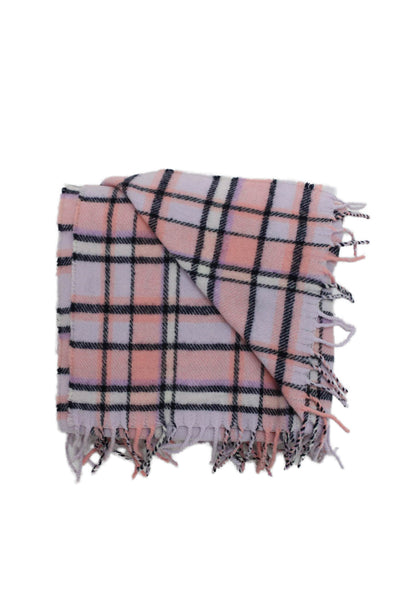 J Crew Womens Wool Blend Plaid Fringe Edge Scarf Pink Combo Size 72"X20"