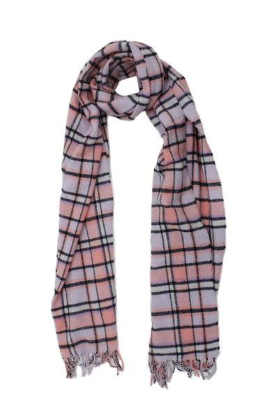 J Crew Womens Wool Blend Plaid Fringe Edge Scarf Pink Combo Size 72"X20"