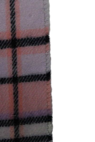 J Crew Womens Wool Blend Plaid Fringe Edge Scarf Pink Combo Size 72"X20"