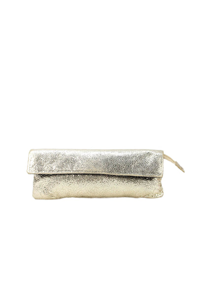 J Crew Womens Metallic Flap Zip Small Clutch Bag Handbag Gold