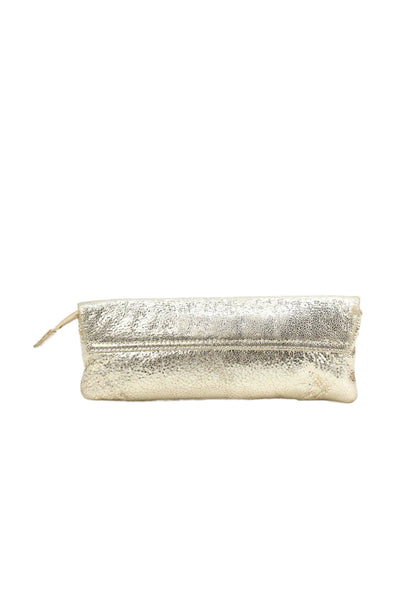 J Crew Womens Metallic Flap Zip Small Clutch Bag Handbag Gold