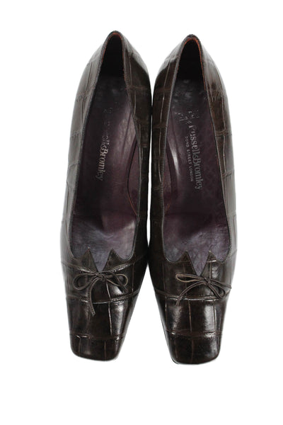 Russell & Bromley Womens Embossed Leather Pumps Dark Brown Size 40.5 10.5