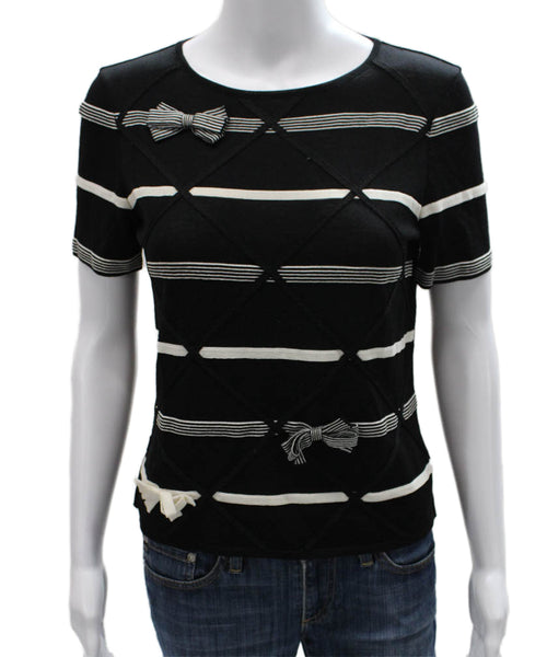 Rena Lange Womens Black Striped T-Shirt Short Sleeve Size S