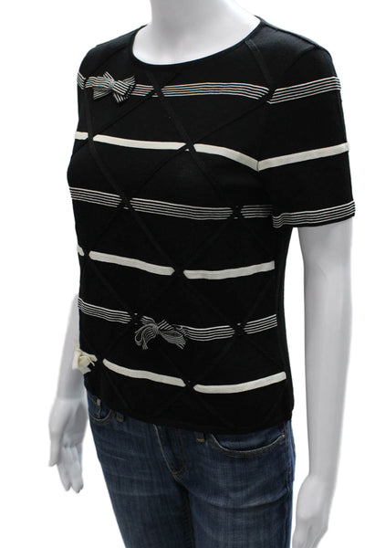 Rena Lange Womens Black Striped T-Shirt Short Sleeve Size S