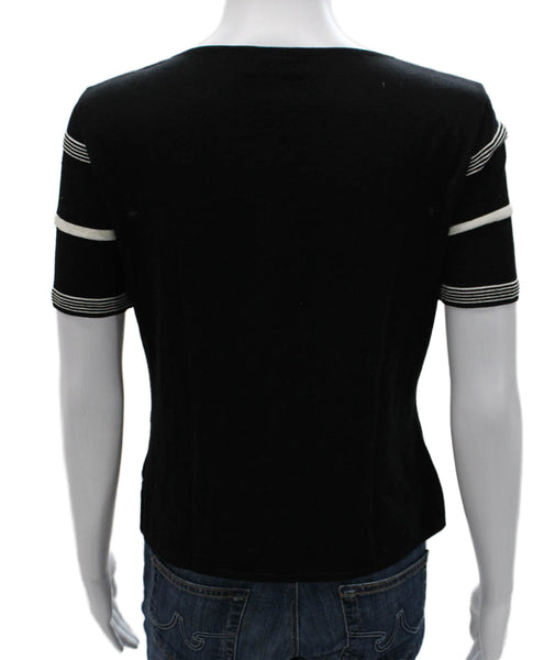 Rena Lange Womens Black Striped T-Shirt Short Sleeve Size S