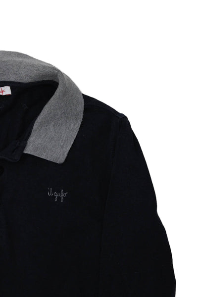 Il Gufo Childrens Boys Long Sleeves Polo Shirt Navy Blue Cotton Size 8
