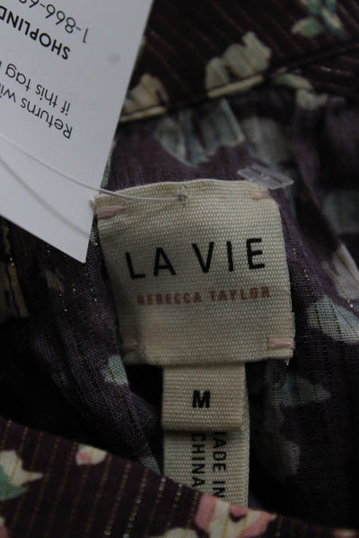 La Vie Women Fit & Flare Purple Floral Cotton High Neck Tie Short Dress Size M