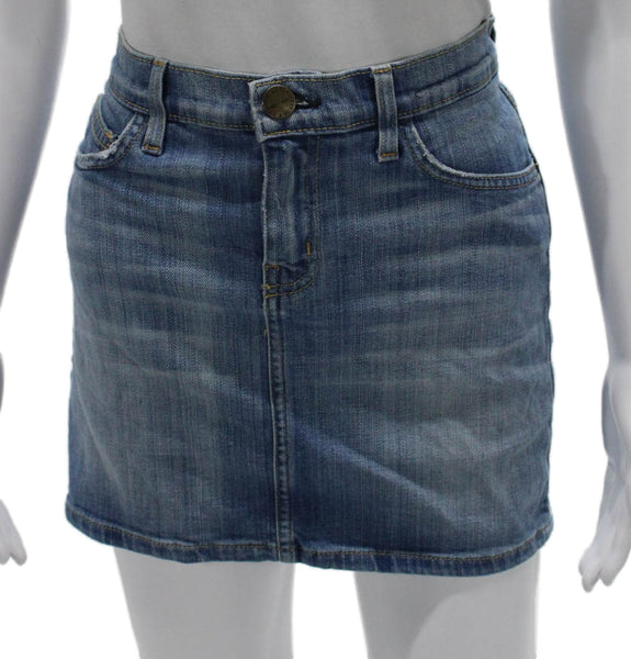 Current/Elliott Women Straight Pencil Skirt Short Blue Cotton Button Size 0