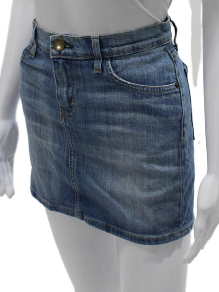 Current/Elliott Women Straight Pencil Skirt Short Blue Cotton Button Size 0