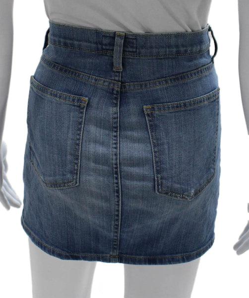 Current/Elliott Women Straight Pencil Skirt Short Blue Cotton Button Size 0