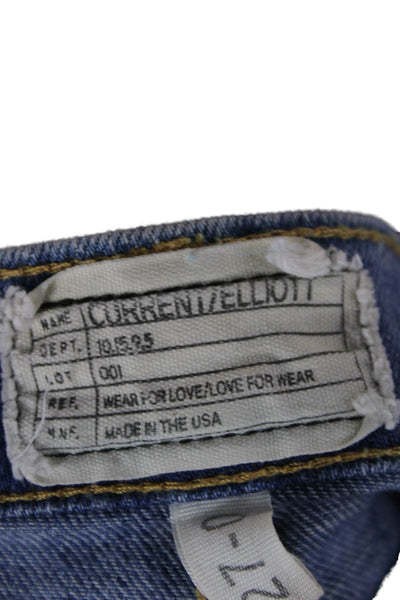 Current/Elliott Women Straight Pencil Skirt Short Blue Cotton Button Size 0