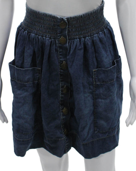 Current/Elliott Women A-Line Skirt Blue Cotton Button Short Size 1