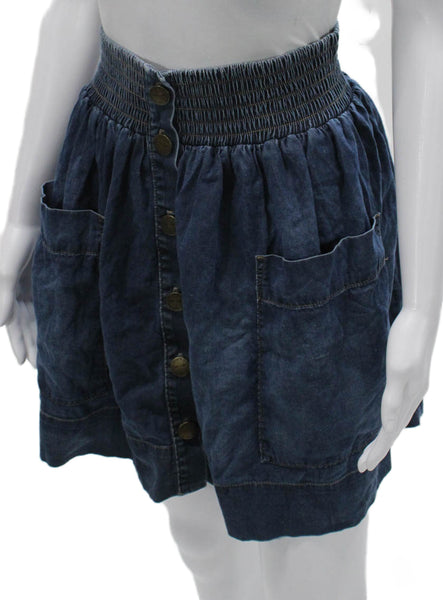 Current/Elliott Women A-Line Skirt Blue Cotton Button Short Size 1