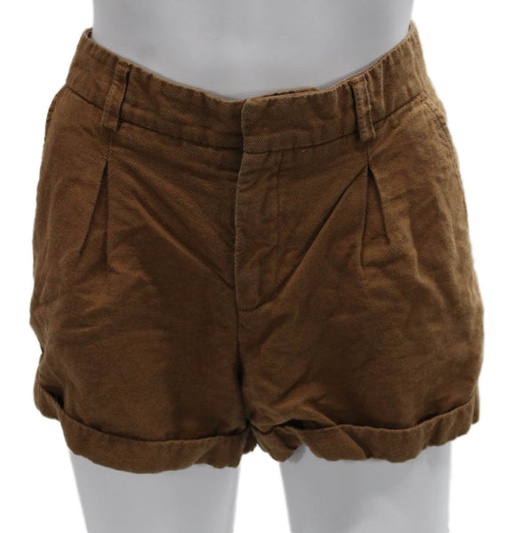 ALC Womens Chino Linen Shorts Brown Button Closure Spring Size 8