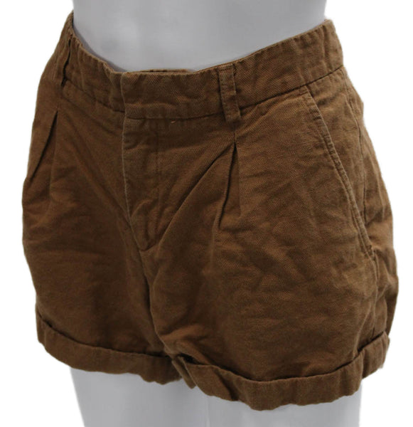 ALC Womens Chino Linen Shorts Brown Button Closure Spring Size 8
