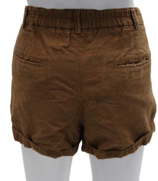 ALC Womens Chino Linen Shorts Brown Button Closure Spring Size 8