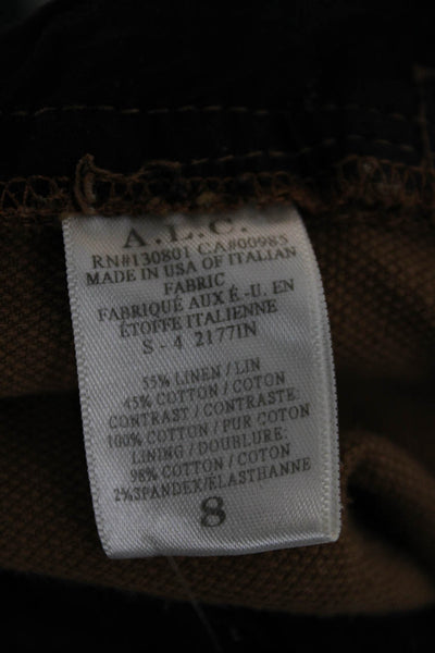 ALC Womens Chino Linen Shorts Brown Button Closure Spring Size 8