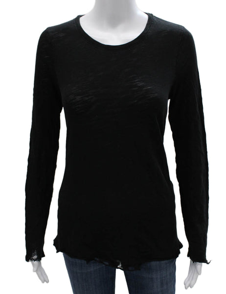 ATM Women Basic Cotton Long Sleeve Crew Neck T-Shirt Black Size M
