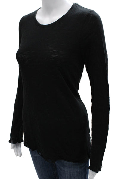 ATM Women Basic Cotton Long Sleeve Crew Neck T-Shirt Black Size M