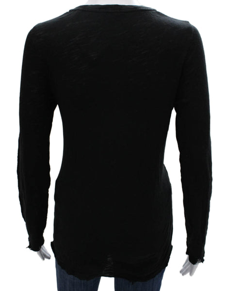 ATM Women Basic Cotton Long Sleeve Crew Neck T-Shirt Black Size M
