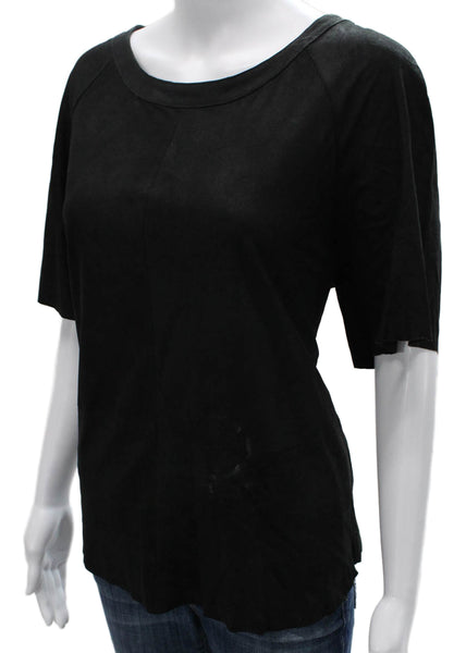 Equipment Women Basic Blouse Black Goat Leather Short Sleeve Round Neck Size M
