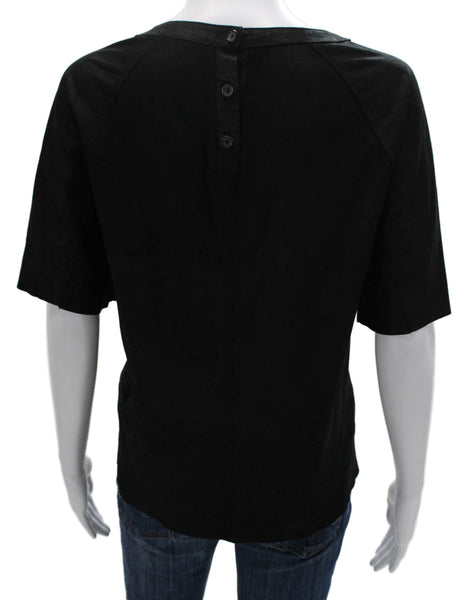 Equipment Women Basic Blouse Black Goat Leather Short Sleeve Round Neck Size M