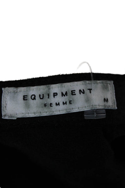 Equipment Women Basic Blouse Black Goat Leather Short Sleeve Round Neck Size M