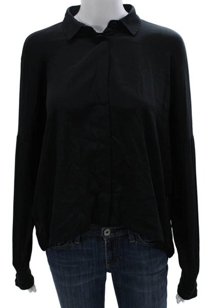 Rag & Bone Women Collared Black Button-Up Long Sleeve Polyester Size XS