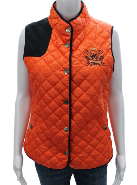 Dismero Women Quilted Orange Polyamide Vest Sleeveless Button Equestrian Size S