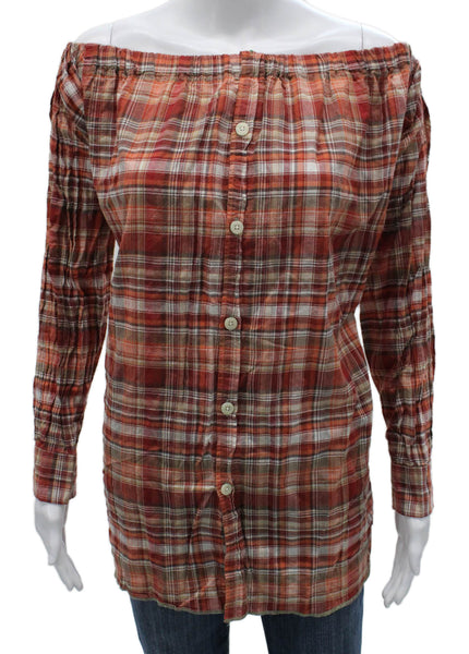 Kate McHale Jensen Women Tunic Off Shoulder Plaid Longsleeve Multi Size L