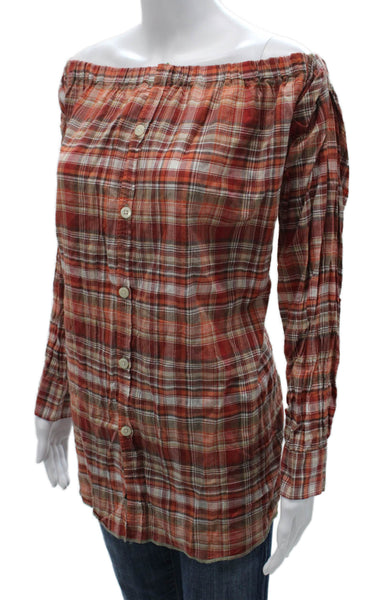 Kate McHale Jensen Women Tunic Off Shoulder Plaid Longsleeve Multi Size L