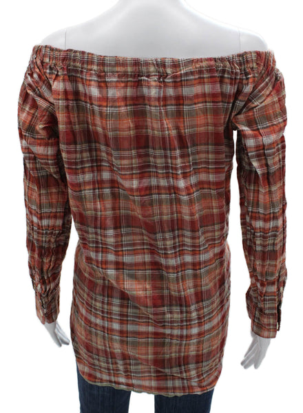 Kate McHale Jensen Women Tunic Off Shoulder Plaid Longsleeve Multi Size L